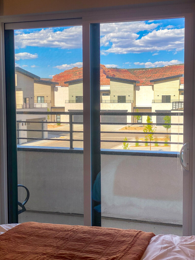 View from the private balcony toward the red rock cliffs